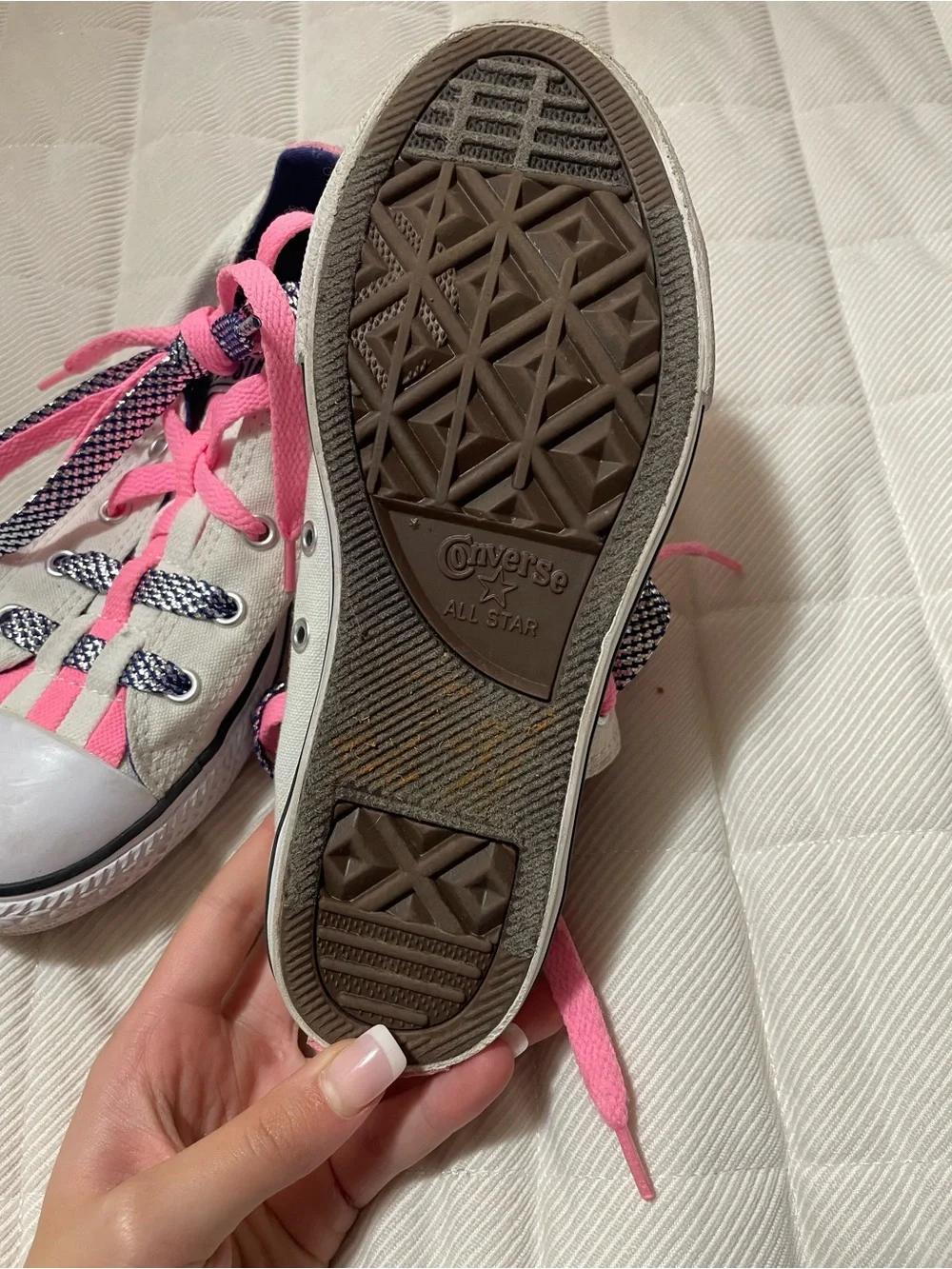 Converse Kids Low Top Sneakers in White, Pink and Navy
